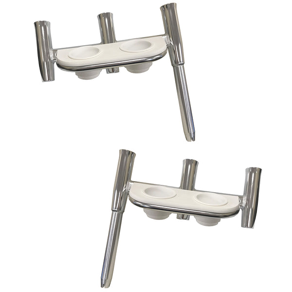 Tigress Offset Triple Rod Holder w/Cup Holders - Port Side  Starboard Side - Polished Aluminum [88148PS-KIT]