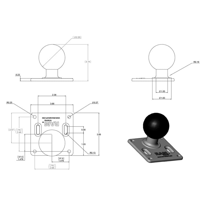 RAM Mount 75mm x 75mm VESA 3.625