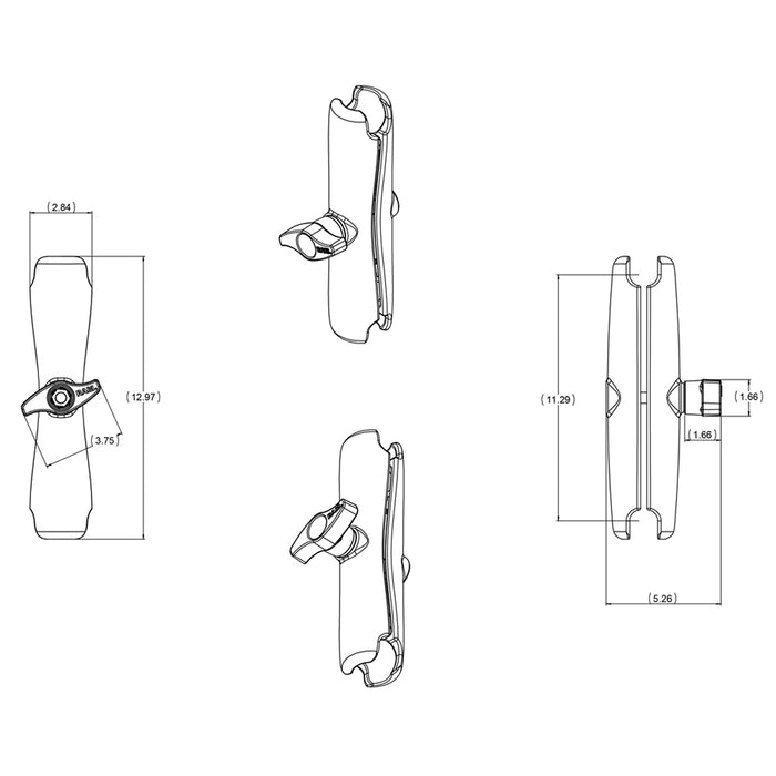 RAM Mount Long Double Socket Arm f/2.25