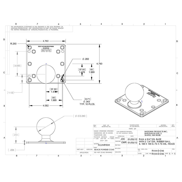 RAM Mount 100x100mm VESA Plate w/2.25