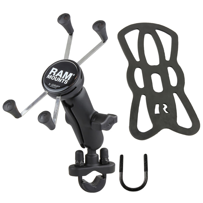 RAM Mount Handlebar Rail Mount w/Zinc Coated U-Bolt Base  Universal X-Grip Large Phone/Phablet Cradle [RAM-B-149Z-UN10U]