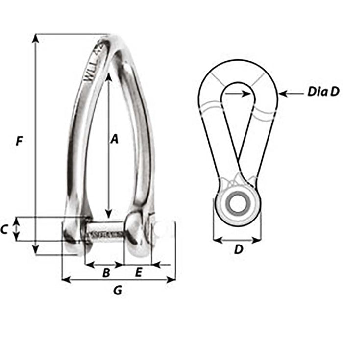 Wichard Captive Pin Twisted Shackle - Diameter 6mm - 1/4