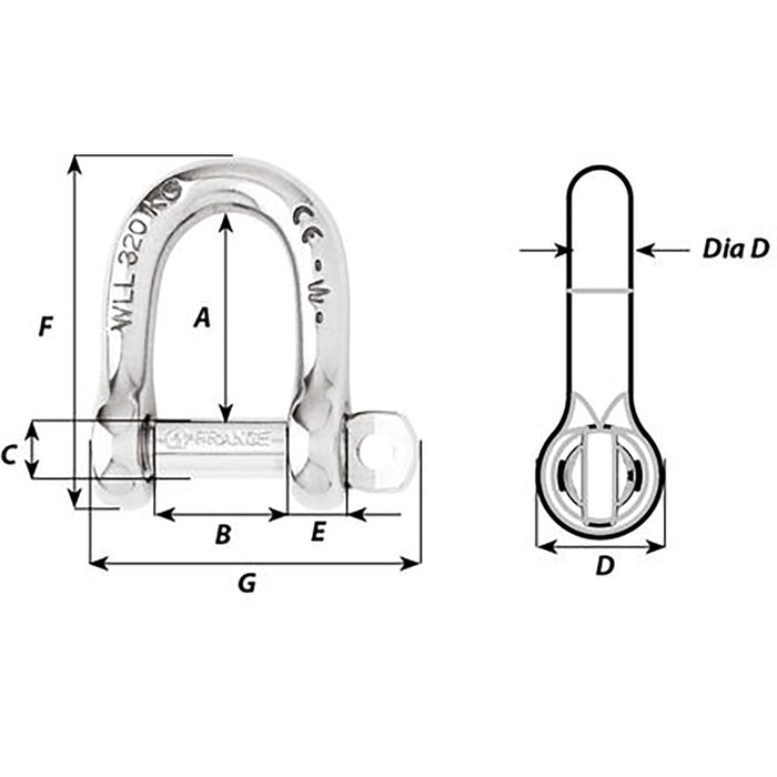 Wichard Not Self-Locking D Shackle - 14mm Diameter - 9/16