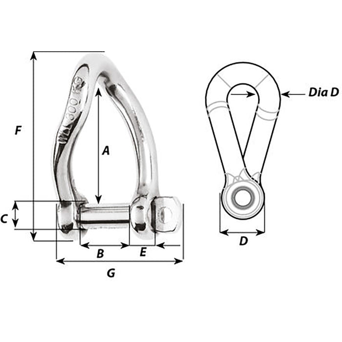 Wichard Self-Locking Twisted Shackle - 10mm Diameter - 13/32