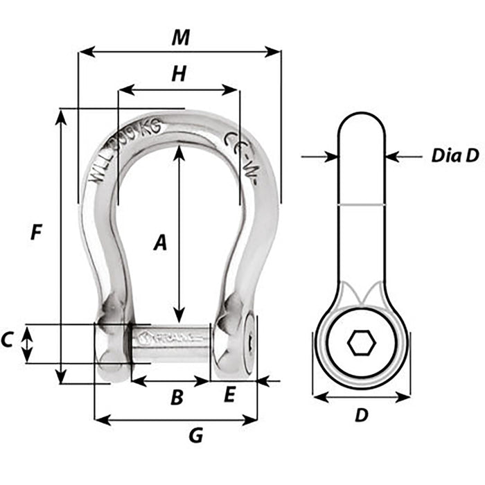 Wichard Self-Locking Allen Head Pin Bow Shackle - 12mm Diameter - 15/32